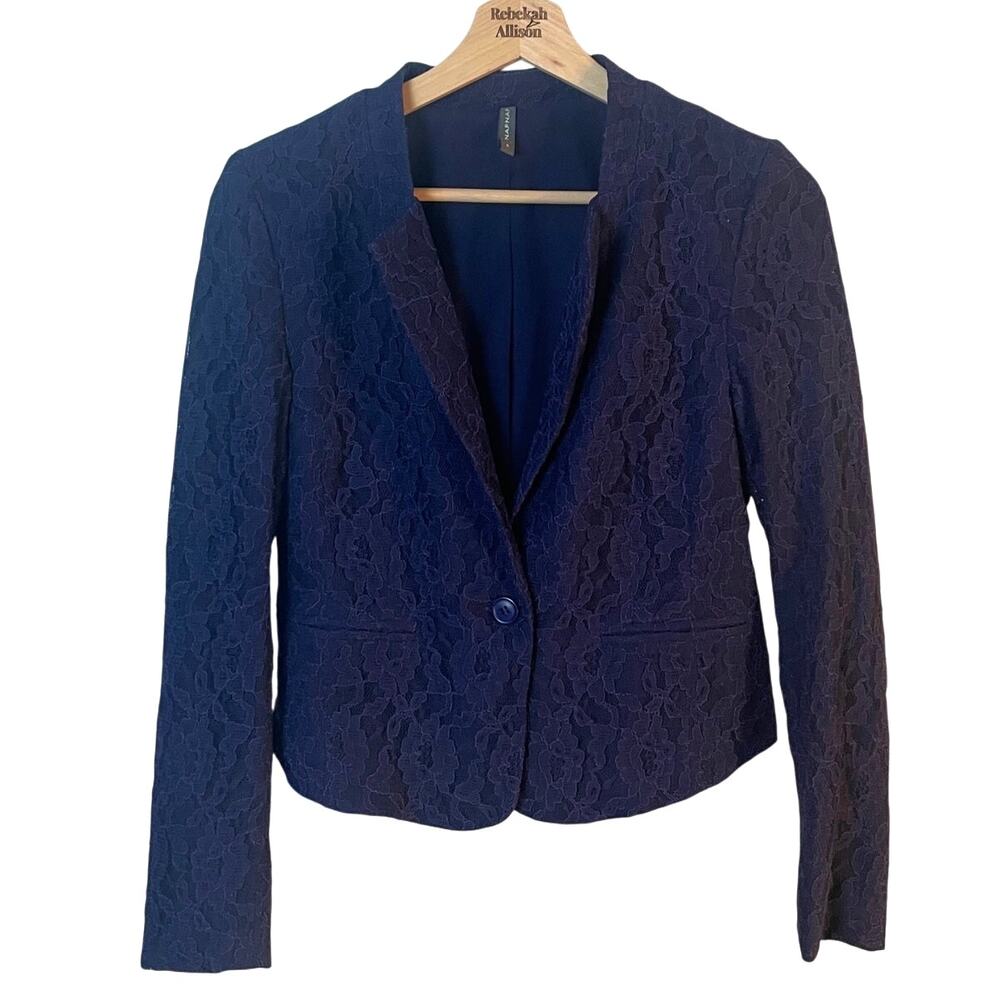 Naf Naf Purple Lace Y2K One Button Classic Blazer Jacket Dark Purple Size Small